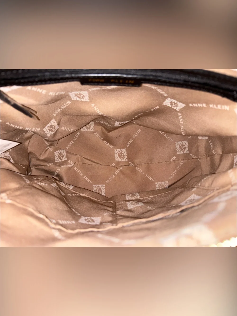 Anne Klein Beige Pebbled Satchel with Black Trim
